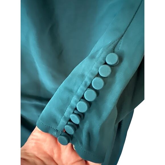 Self-Portrait Deep Teal Iris Long Sleeve Draped Midi Dress Size 10 - Picture 9 of 11